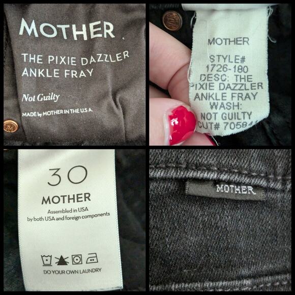 Mother Womens The Pixie Ankle Fray Jeans 30 Not Guilty Black Button Fly Mid Rise - Picture 7 of 7